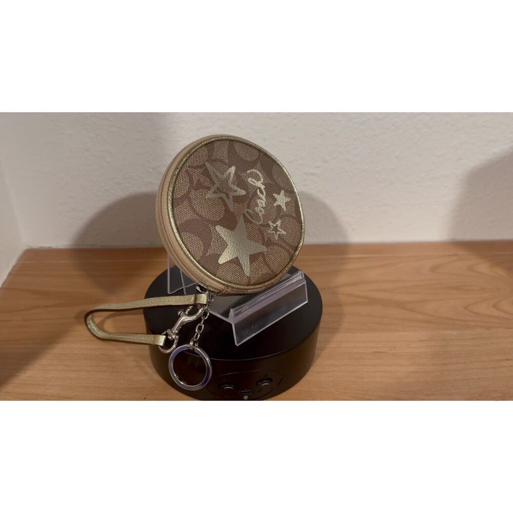 Coach Circular Coin Pouch In Brown Signature Jacquard - Picture 3 of 7
